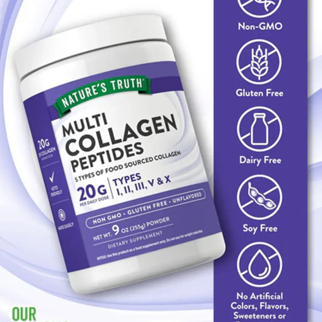 Colágeno en Polvo Multi Péptidos 5 Tipos I, II, III, V y X 20g - Nature's Truth 255g 3