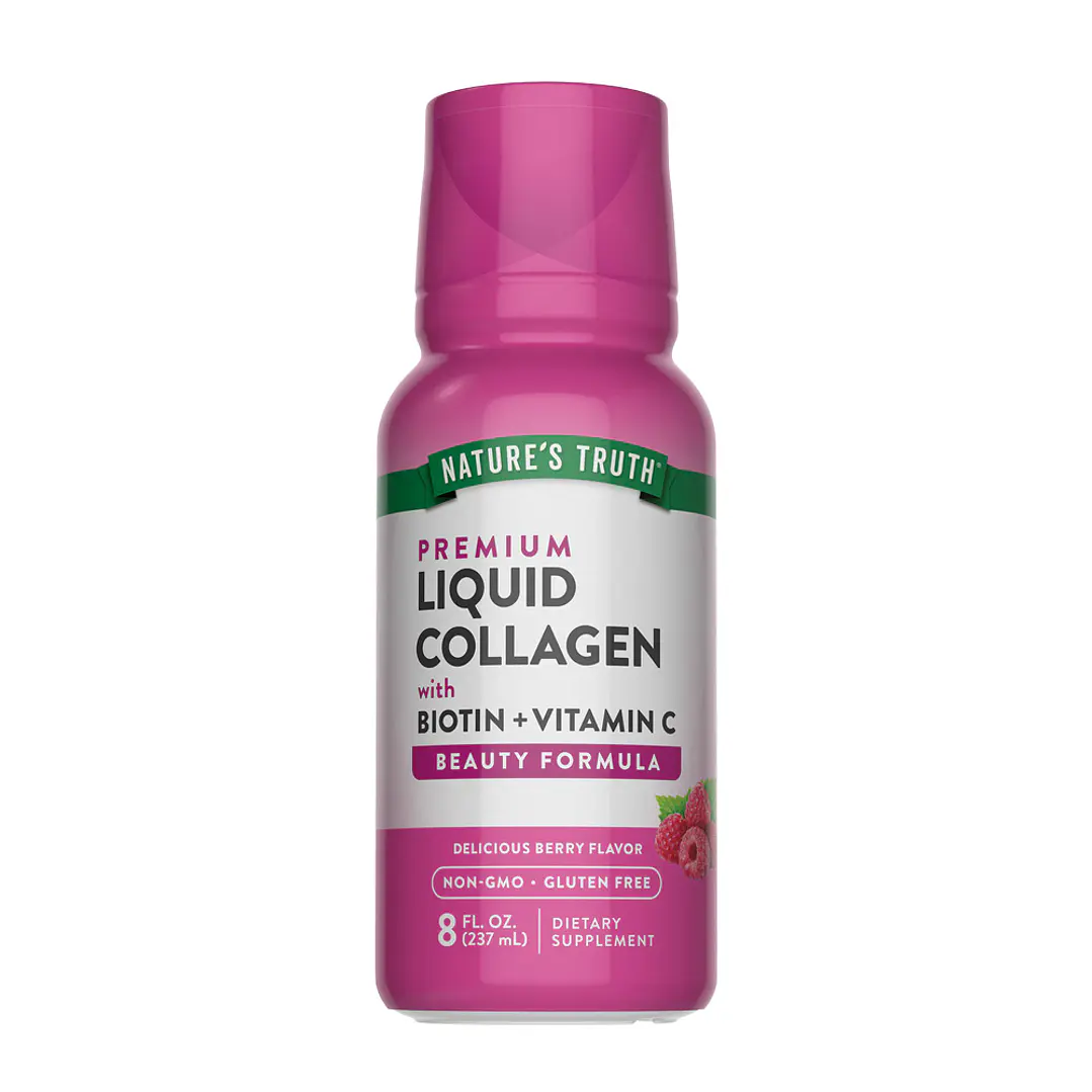 Colágeno líquido Nature's Truth | con Biotina | Sabor a bayas | 8 onzas | Suplemento sin OGM y sin gluten 1
