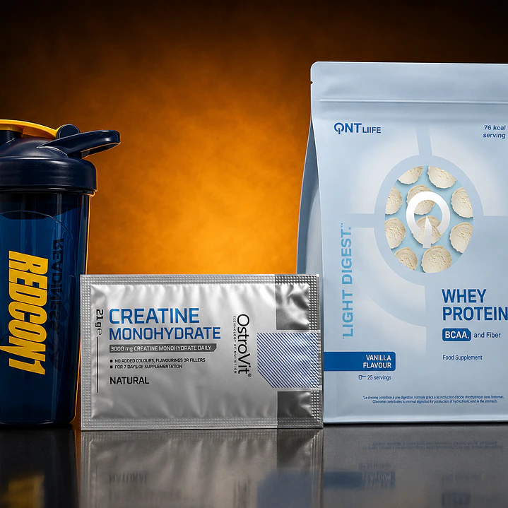 CYBER: Proteina Whey QNT VAINILLA 25 SERVICIOS + Creatina mini + shaker 1