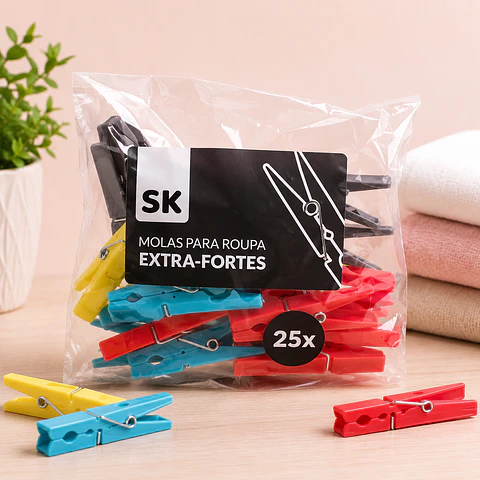 Molas para Roupa Extra-Fortes - Pack 25 Unidades