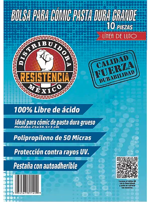 BOLSA PARA CÓMIC PASTA DURA GRANDE 10 PIEZAS LINEA DE LUJO