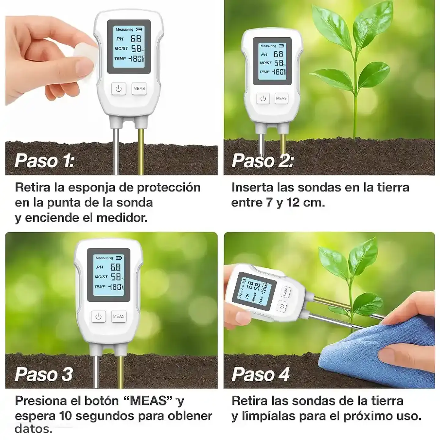 Medidor digital de suelo | pH, humedad y temperatura 6