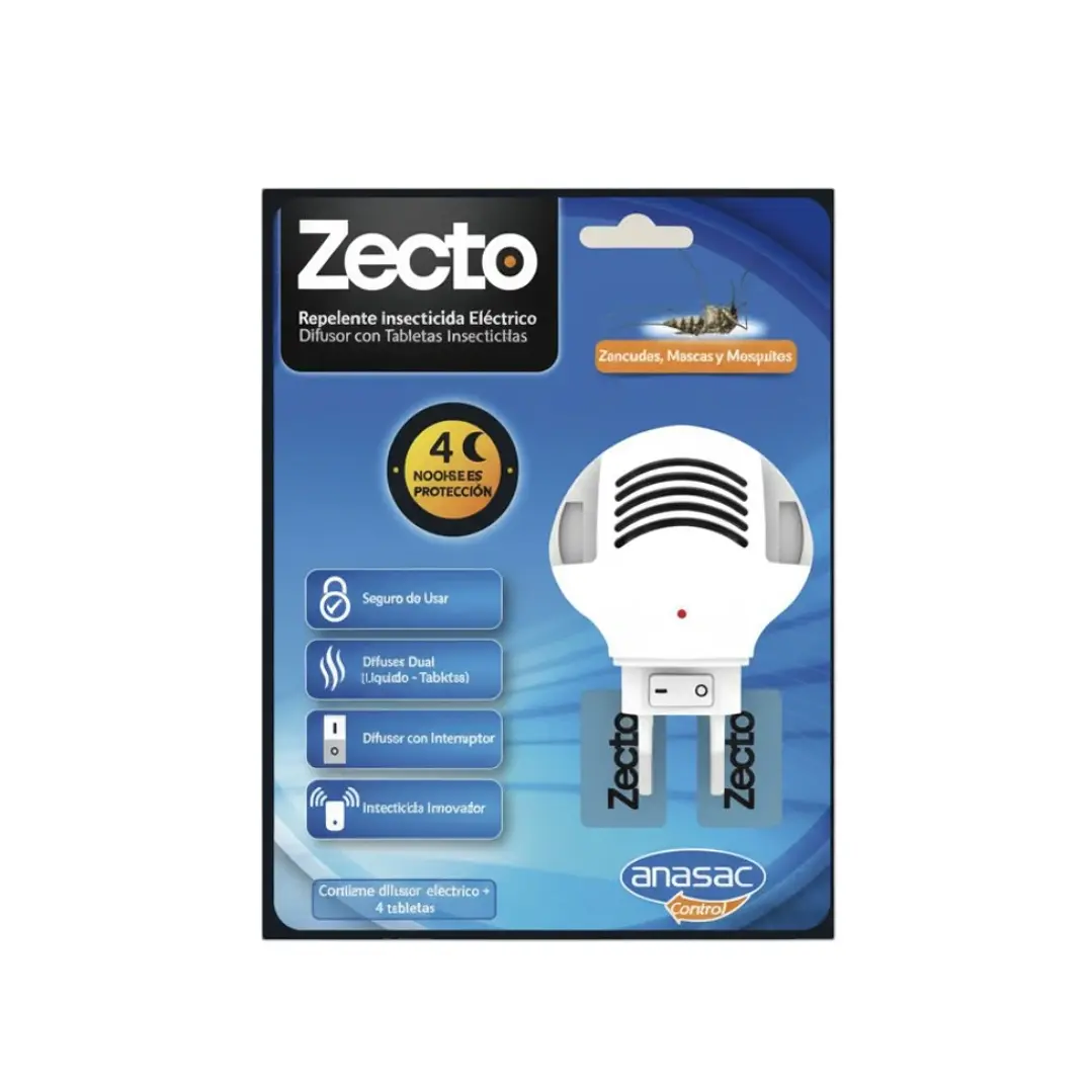 Zecto Difusor Eléctrico + 4 Tabletas Anasac | Control Mosquitos 1