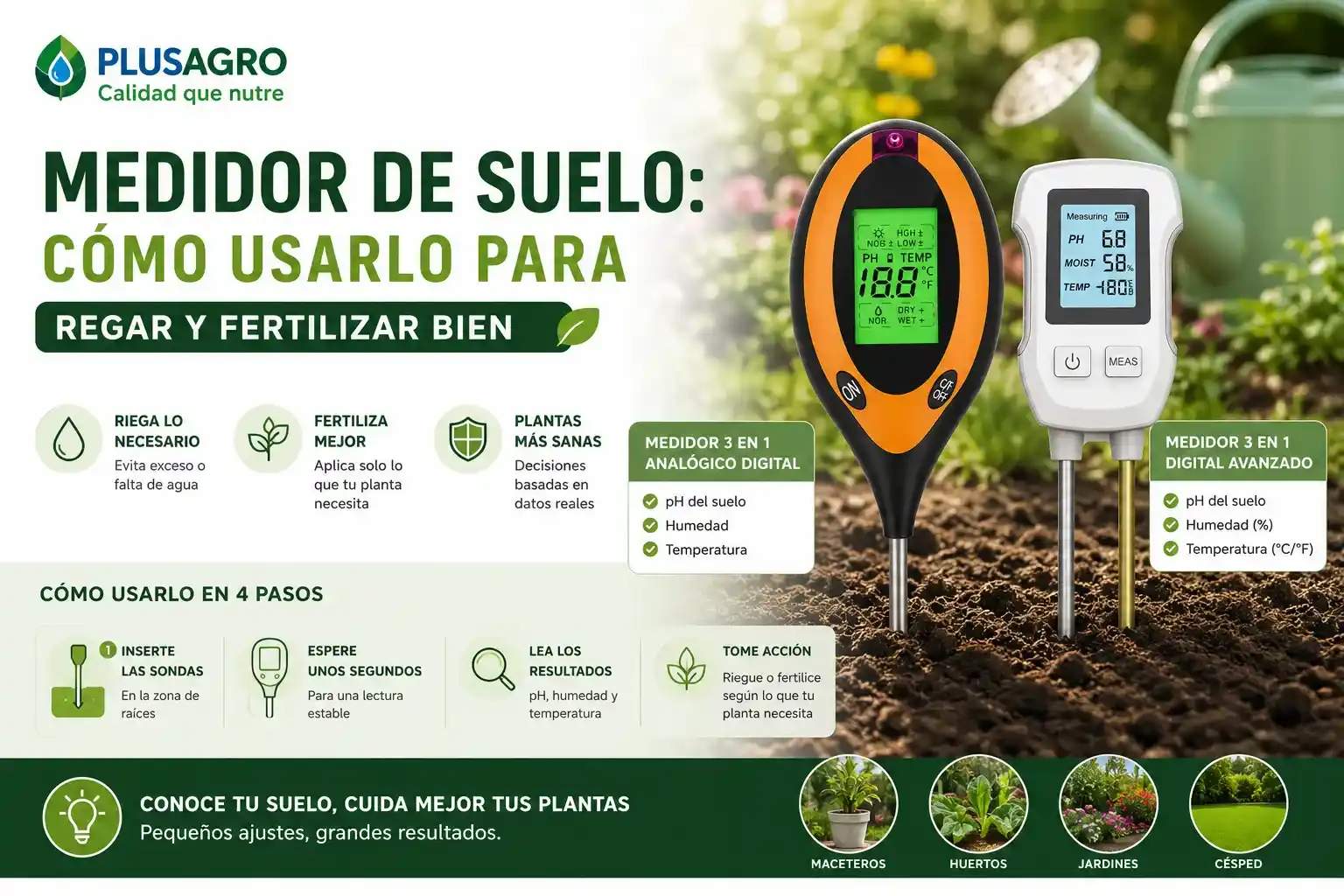 Medidor de suelo: cómo usarlo para regar y fertilizar bien