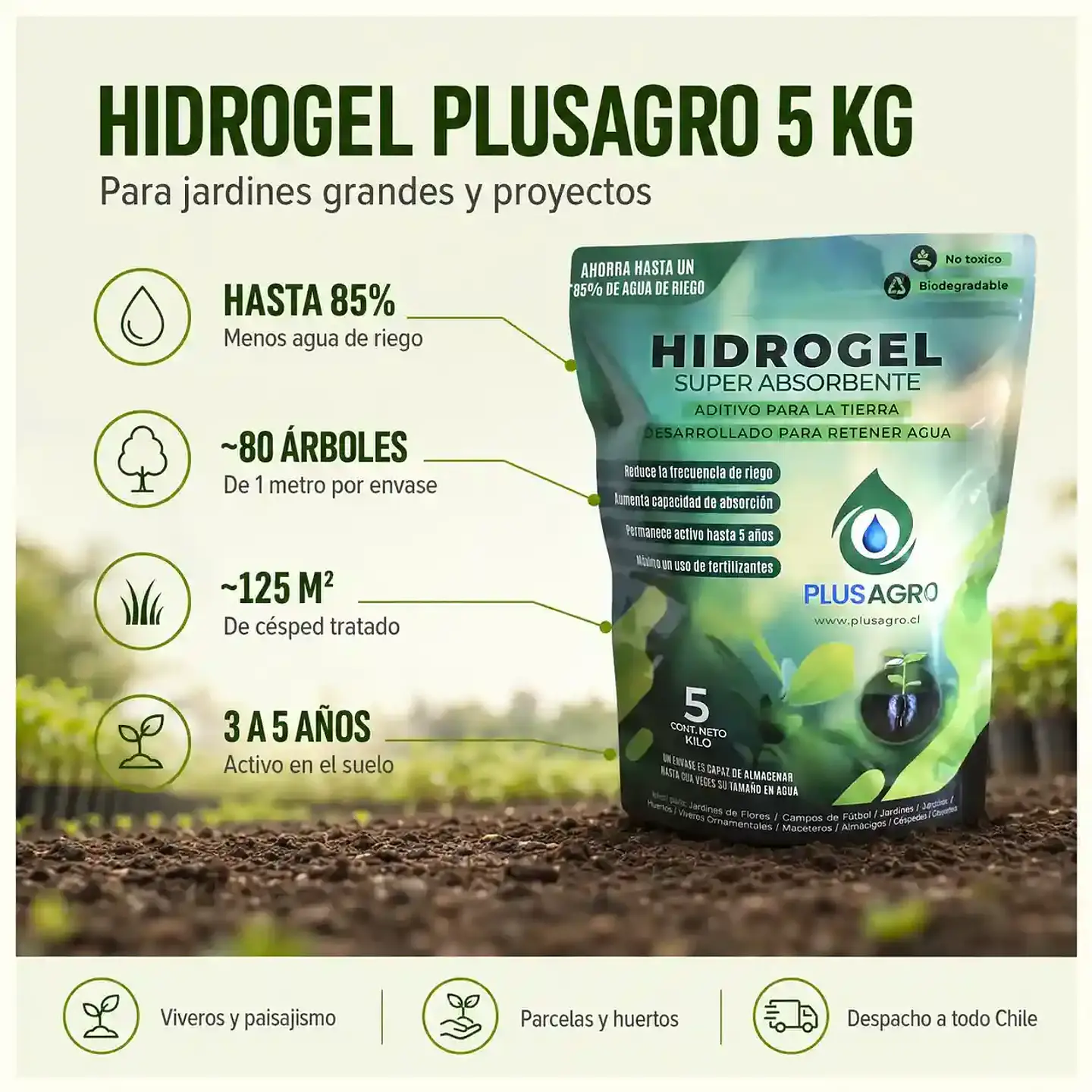Hidrogel Plusagro 5 Kg | Ahorra Hasta 85% de Agua de Riego 4