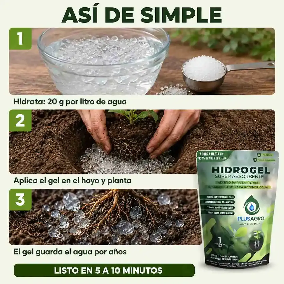 Hidrogel Plusagro 5 Kg | Ahorra Hasta 85% de Agua de Riego 8