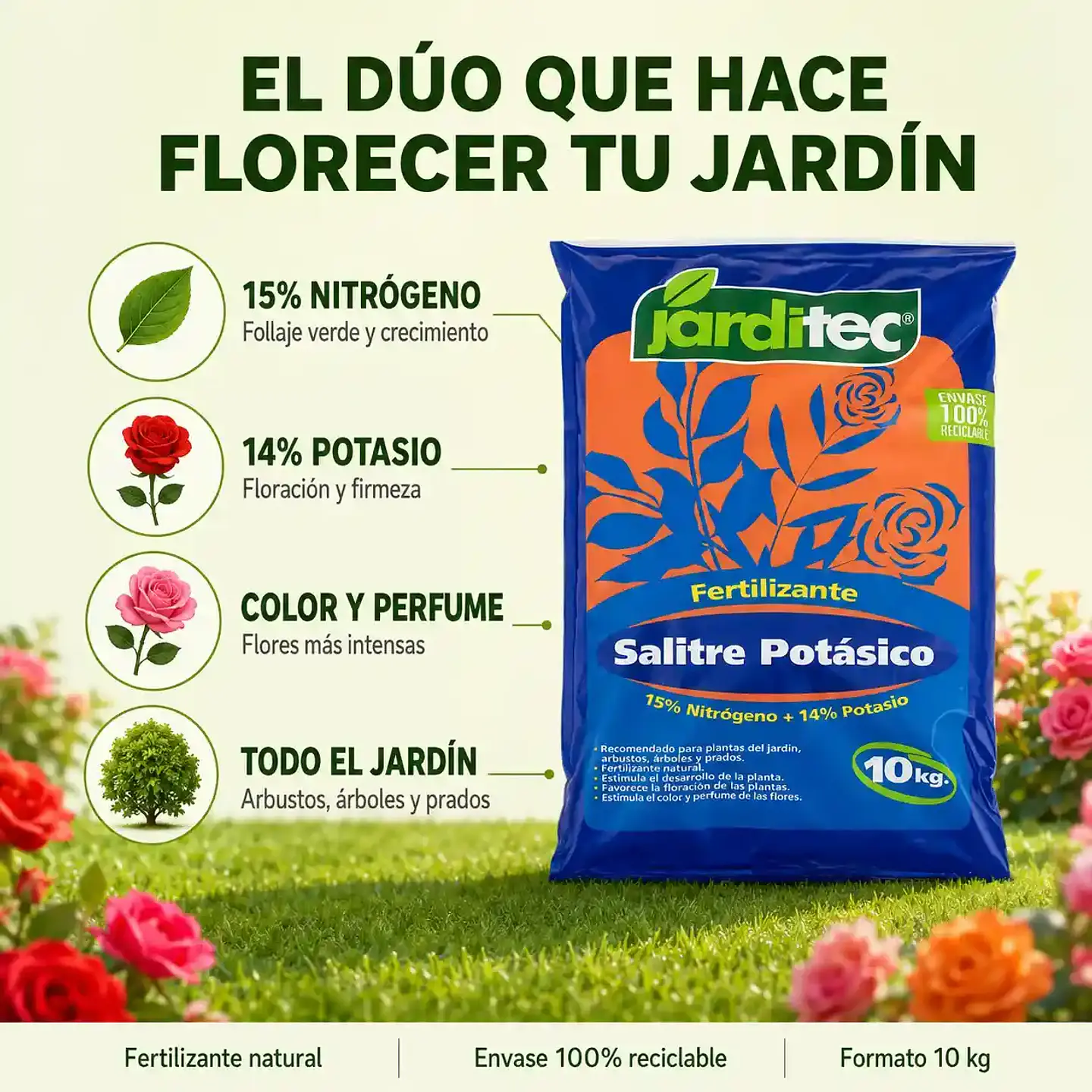 Salitre Potásico 15-0-14 Jarditec 10 Kg | Fertilizante Granulado para Jardín y Prados 3