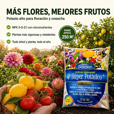 Super Potásico+ 10 Kg | Fertilizante Granulado NPK 5-5-21 con Micronutrientes