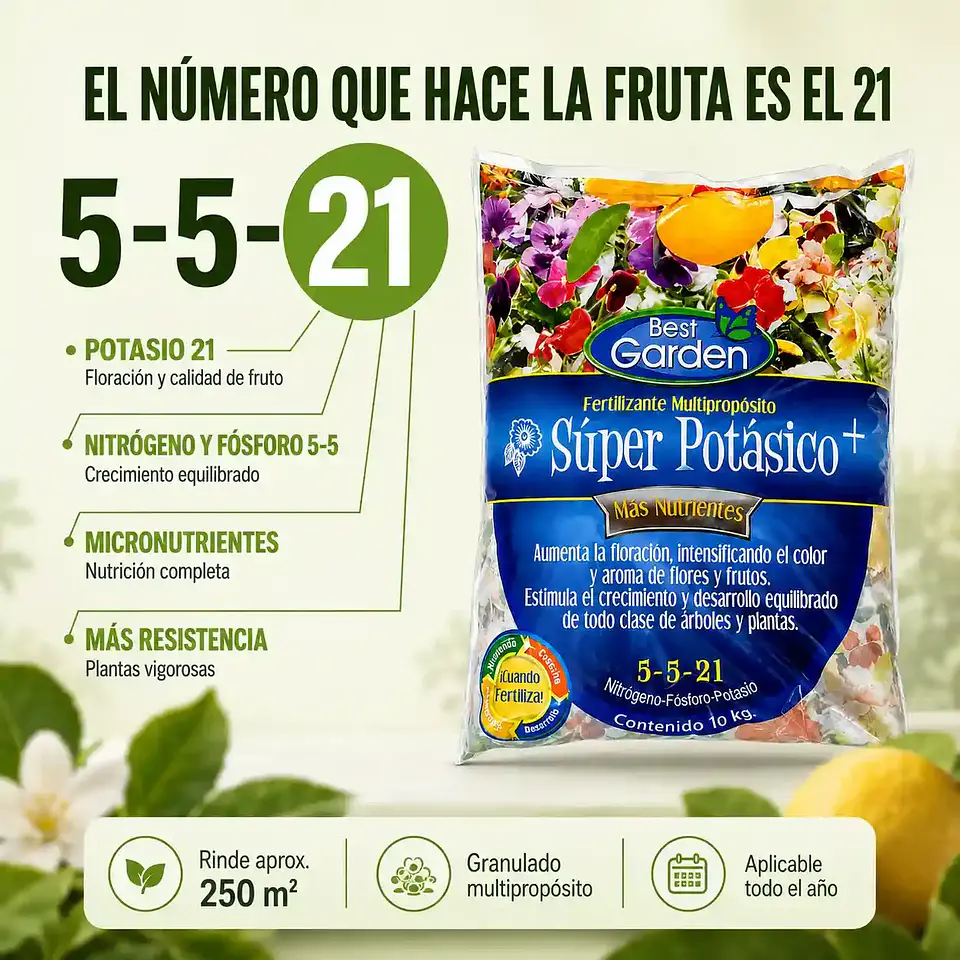 Super Potásico+ 10 Kg | Fertilizante Granulado NPK 5-5-21 con Micronutrientes 3