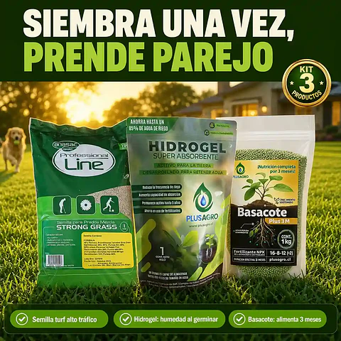 Kit Césped Nuevo de Primavera | Semilla Strong Grass + Basacote + Hidrogel