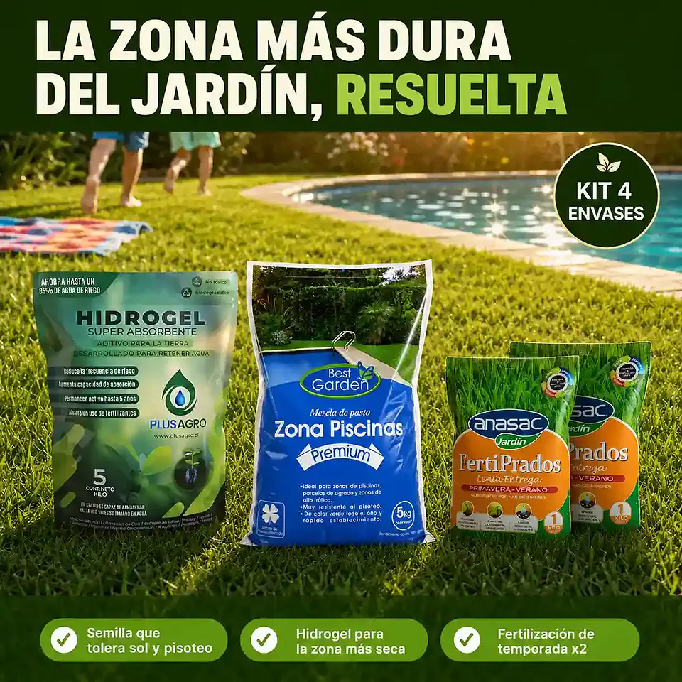 Kit Césped Zona Piscina | Semilla + Hidrogel + Fertilizante para Gran Superficie 3