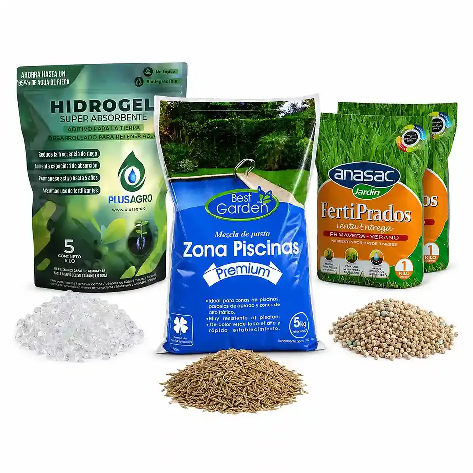 Kit Césped Zona Piscina | Semilla + Hidrogel + Fertilizante para Gran Superficie 1