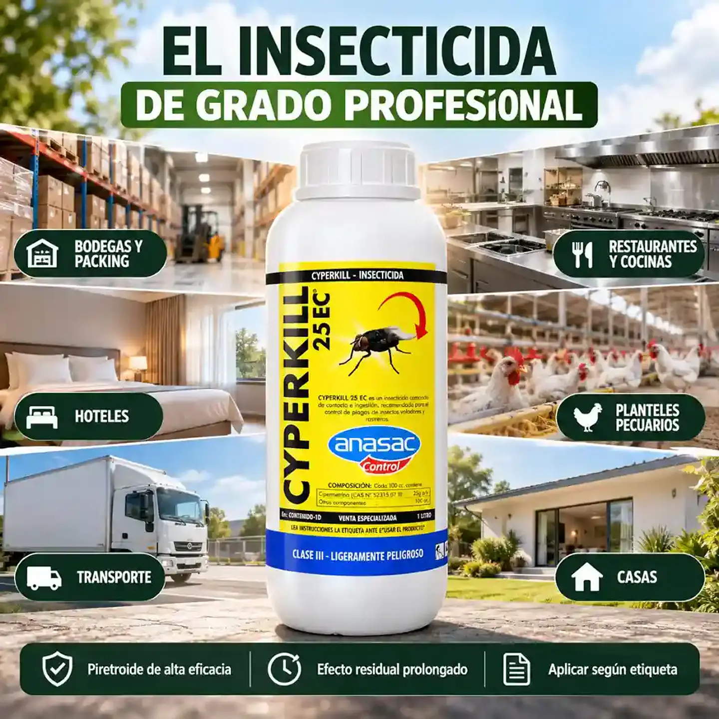 Insecticida Cyperkill 25 EC 1 L Anasac | Moscas, Cucarachas, Arañas y Pulgas 3