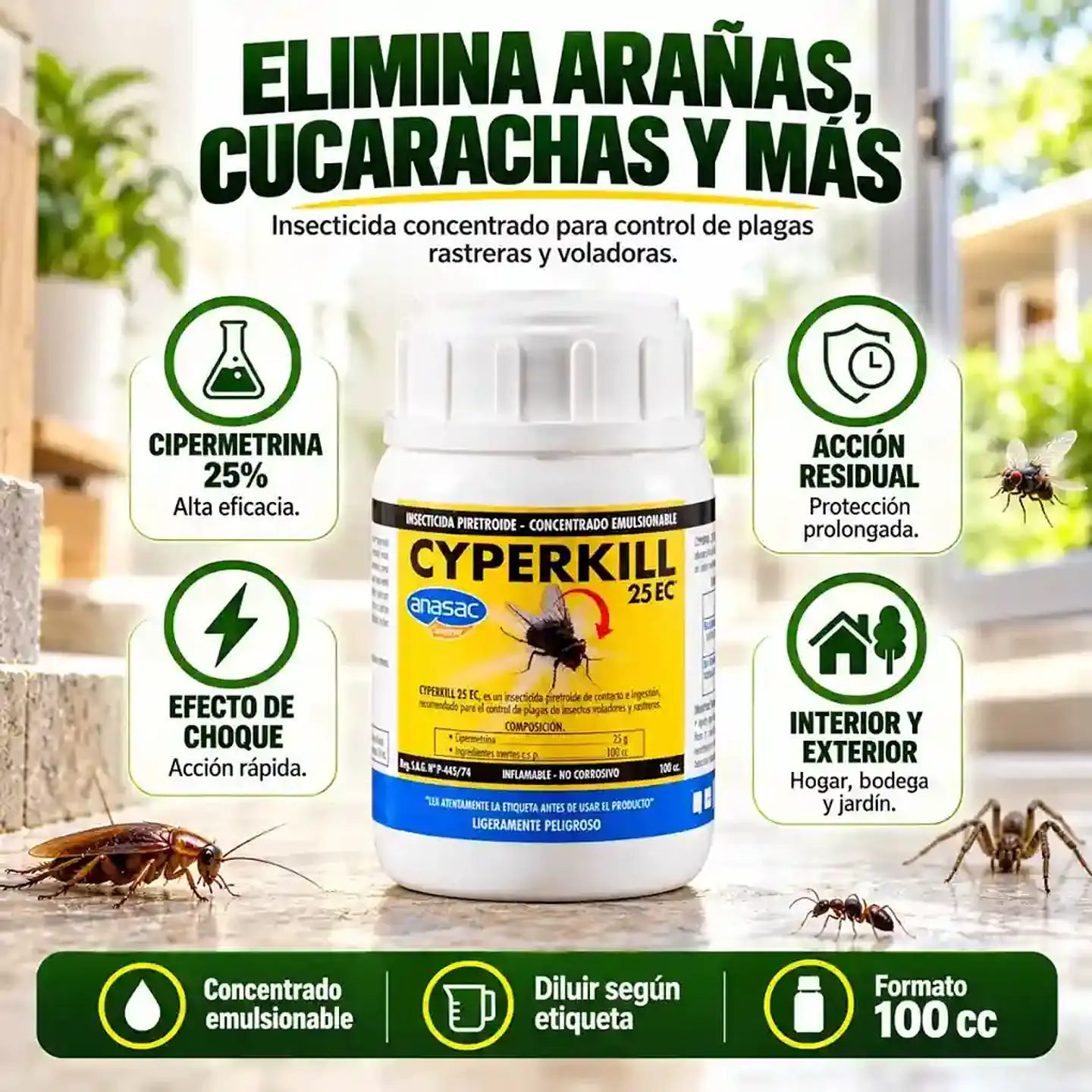 Insecticida para Arañas y Cucarachas | Cyperkill 25 EC 100 cc 2