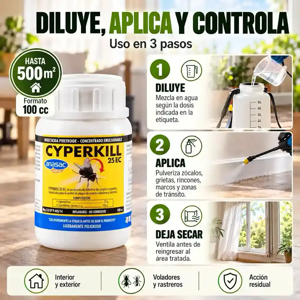 Insecticida para Arañas y Cucarachas | Cyperkill 25 EC 100 cc 3