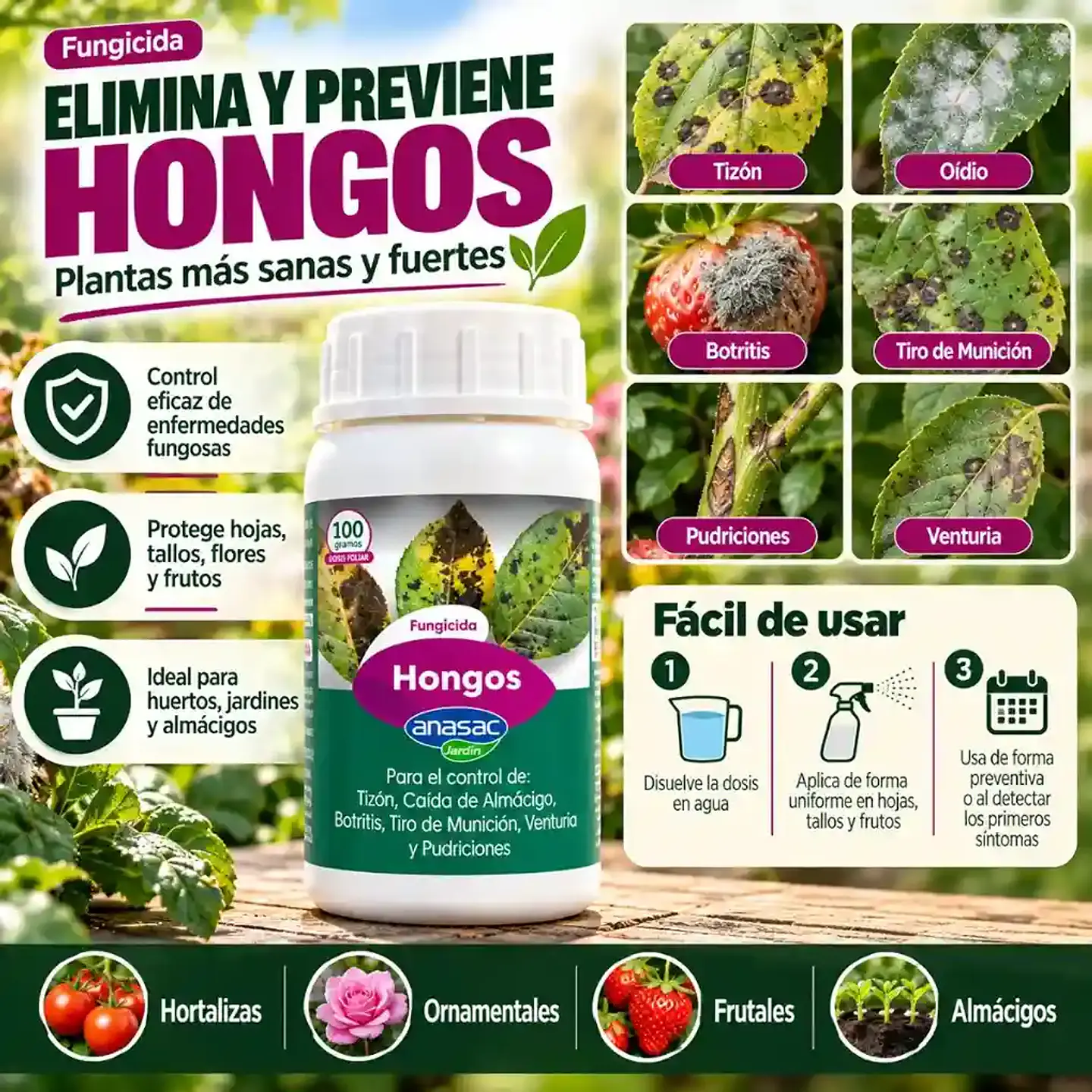 Fungicida Hongos 100 g Anasac | Control Sistémico y Preventivo 2