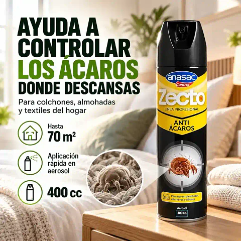 Zecto Aerosol Antiácaros 400 cc Anasac | Control de Ácaros en el Hogar