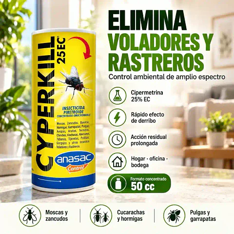 Insecticida para Moscas y Cucarachas | Cyperkill 25 EC 50 cc
