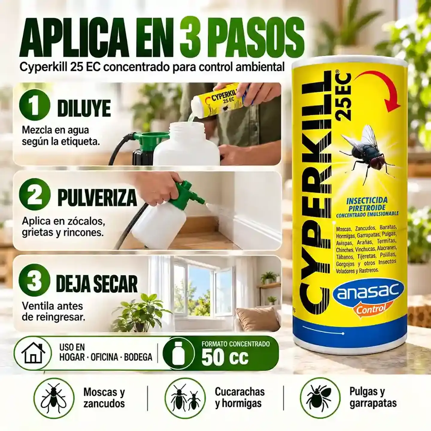Insecticida para Moscas y Cucarachas | Cyperkill 25 EC 50 cc 3