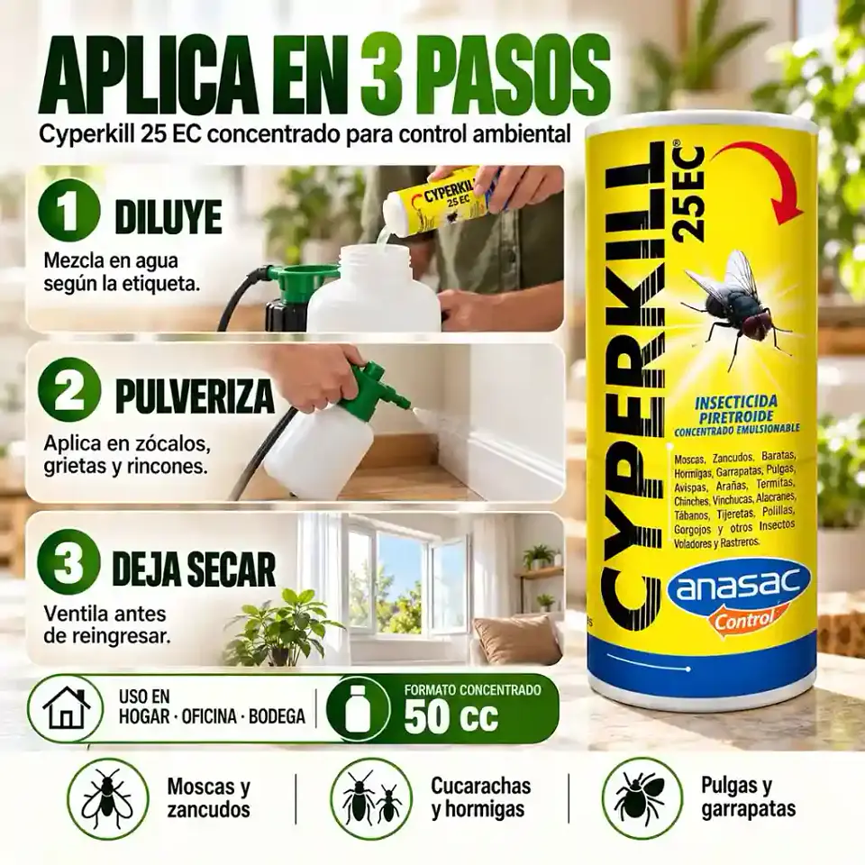Insecticida para Moscas y Cucarachas | Cyperkill 25 EC 50 cc 3