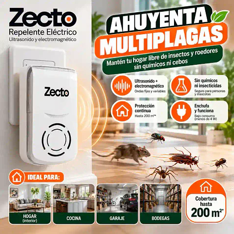 Repelente Multiplagas Ultrasónico Zecto Anasac | Hasta 200 m²