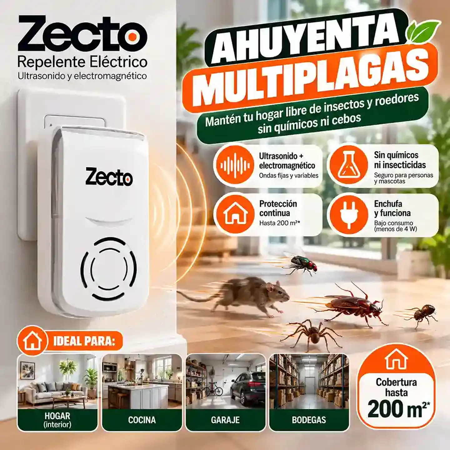 Repelente Multiplagas Ultrasónico Zecto Anasac | Hasta 200 m² 2