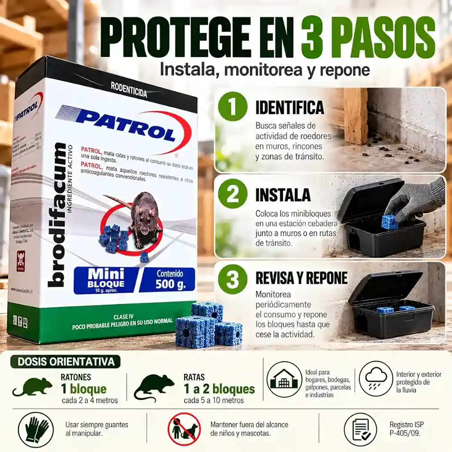 Patrol Mini Bloque 500 g | Rodenticida para Ratones y Ratas 2