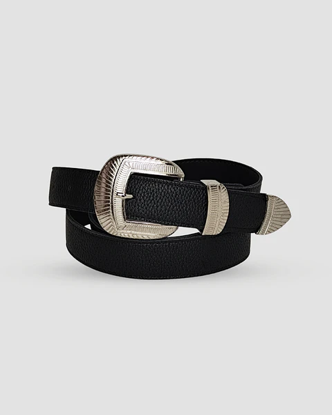 Cinturón Classic Negro Puntera plata