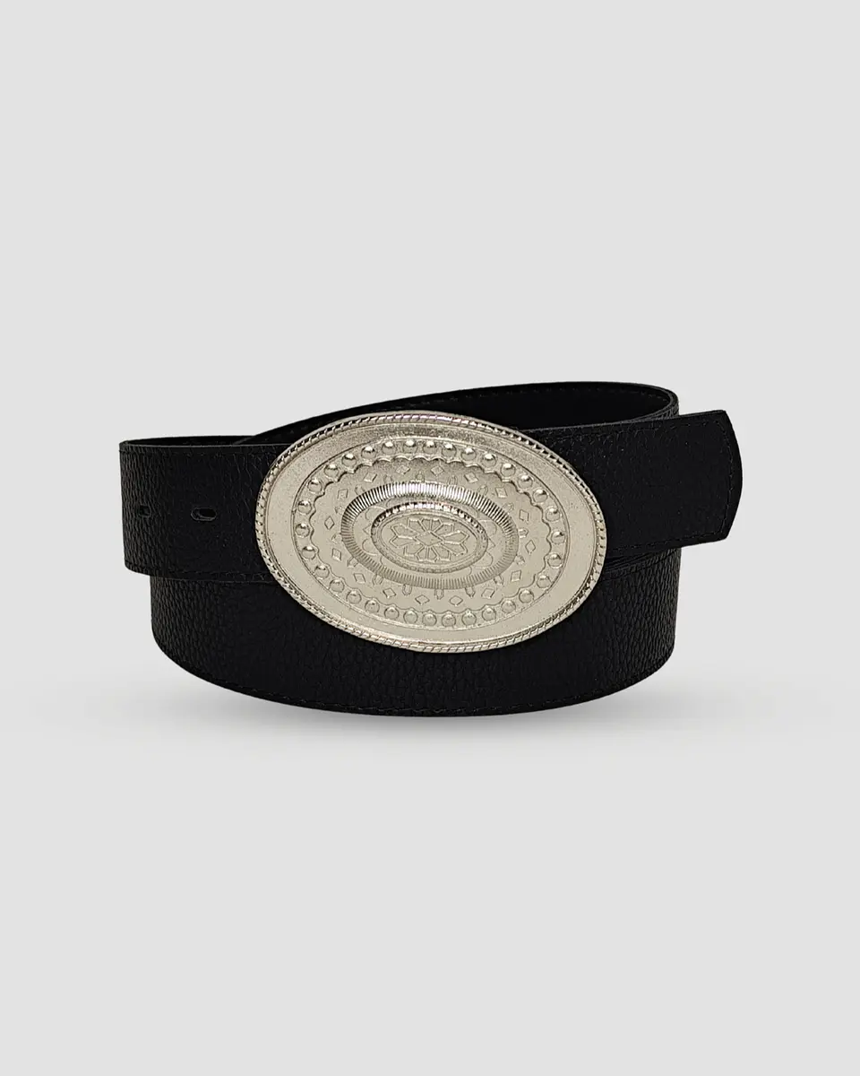 Cinturón Texano Negro Hebilla Plata 1