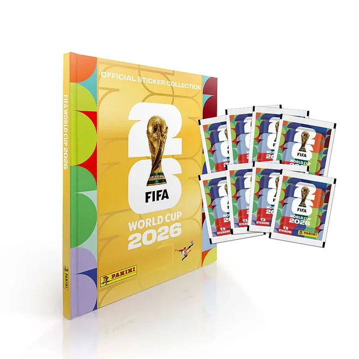 Box Tapa Dura Panini FIFA World Cup 2026 Dorado + 8 sobres + 2 sobres Adrenalyn 1