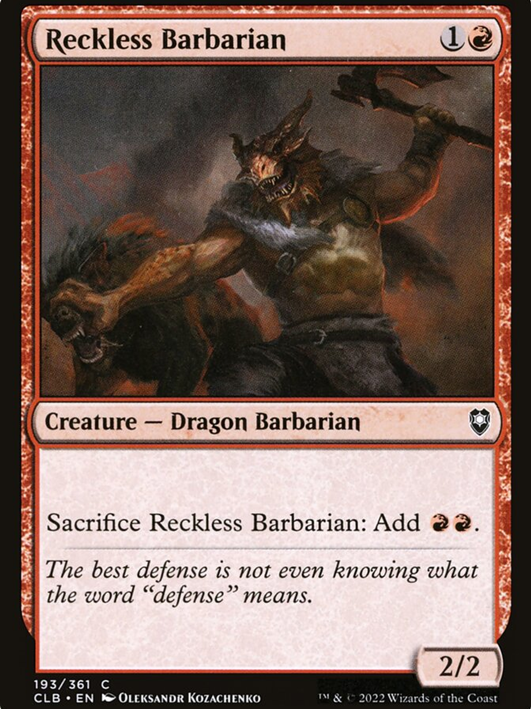 Reckless Barbarian (Commander Legends: Battle for Baldur's Gate) 1