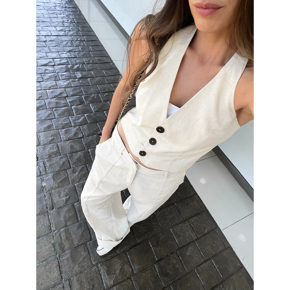 Gilet lino beige