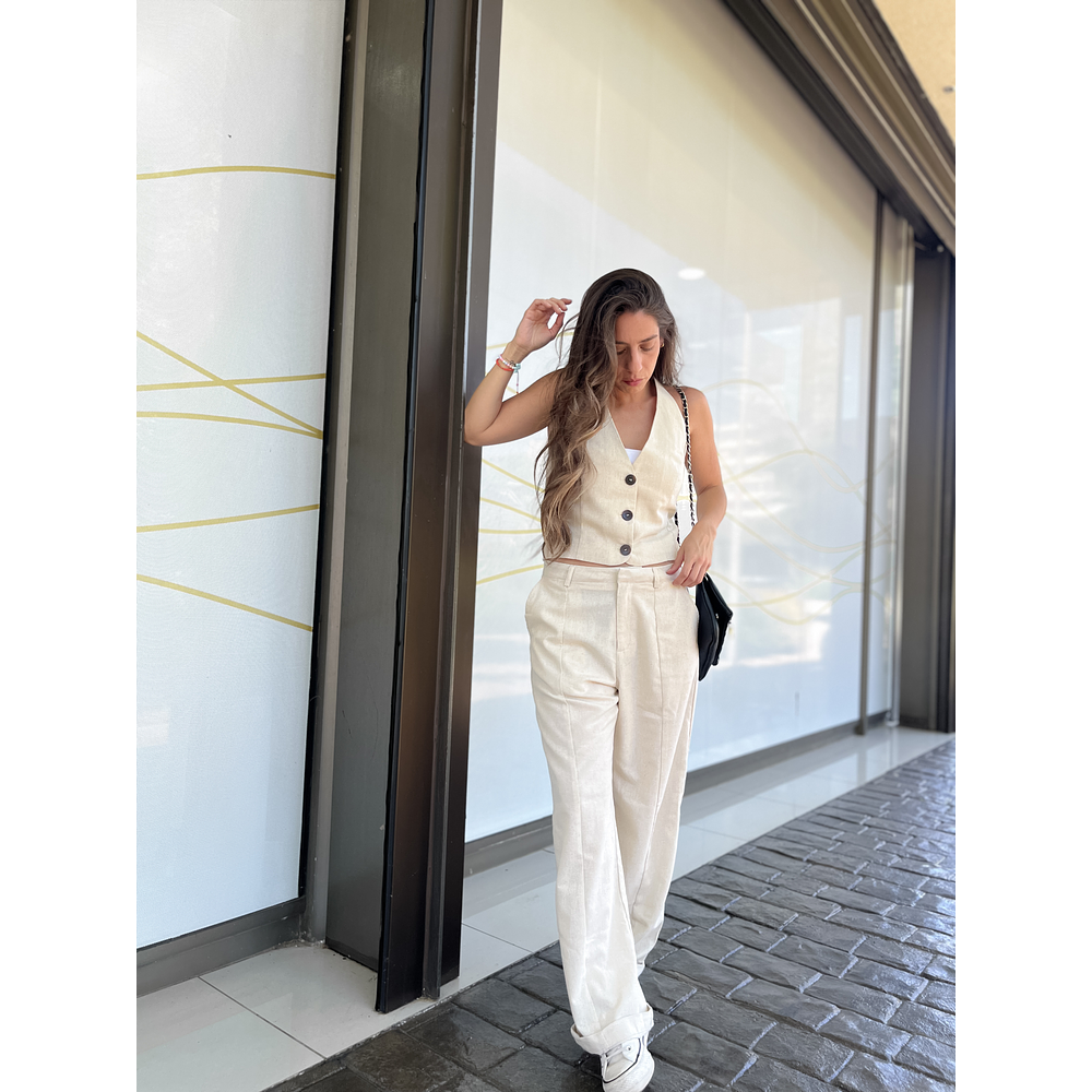 Gilet lino beige