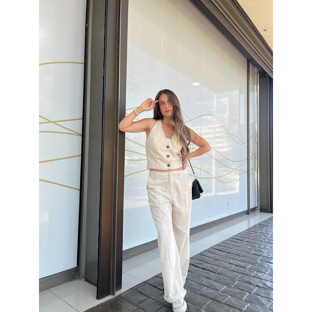Gilet lino beige