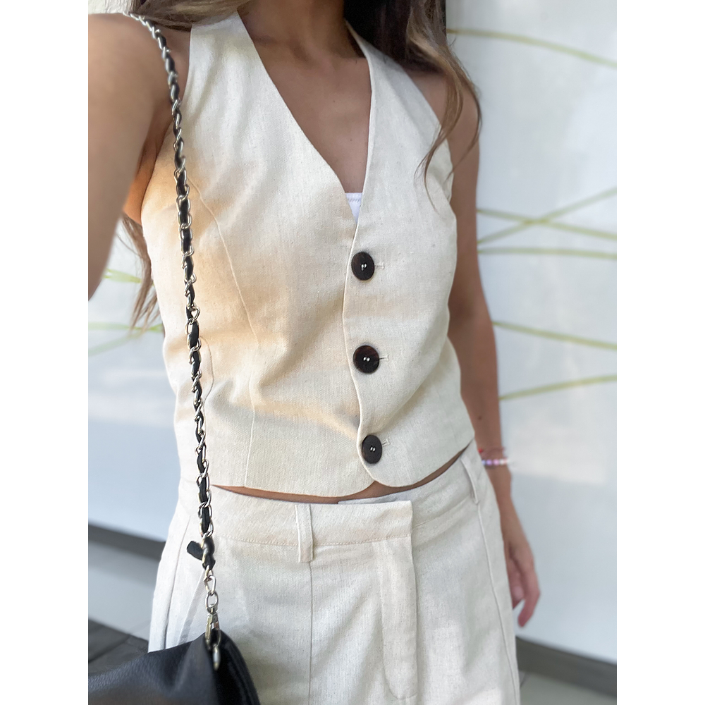 Gilet lino beige
