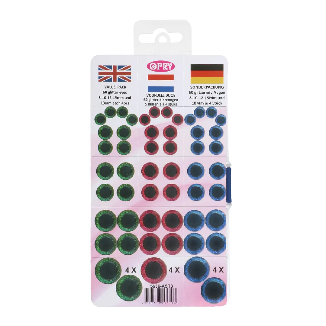 Ojos de animal Opry Glitter en dos tonos, 8-18 mm: verde (525), fucsia (786) y azul real (215) 3