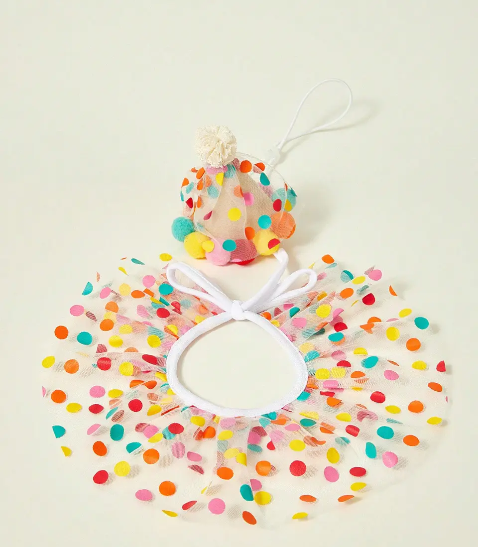  Set de 2 piezas Pañuelo y gorro de cumpleaños para mascotas perros y gatos 2