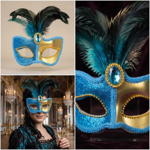 ANTIFAZ AZUL CON DORADO 