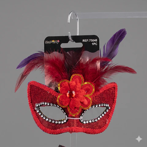 ANTIFAZ ROJO CON PLUMAS 