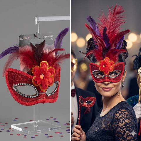 ANTIFAZ ROJO CON PLUMAS 