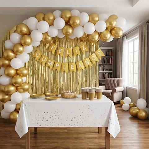 🎉Popix Box - Cumpleaños 20 Personas - Dorado con Blanco