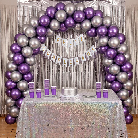 🎉 Popix Box Cumpleaños – Plateado con Morado para 20 personas