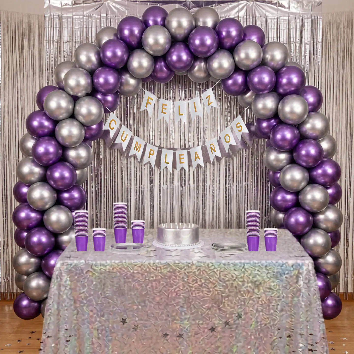 🎉 Popix Box Cumpleaños – Plateado con Morado para 20 personas 1