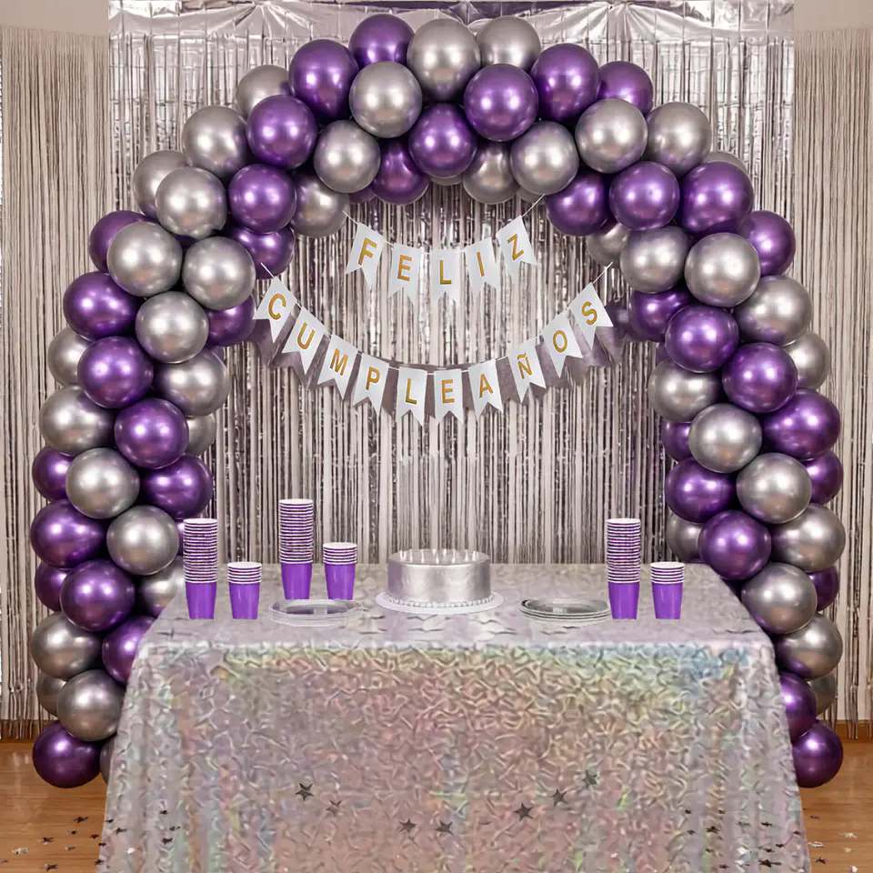 🎉 Popix Box Cumpleaños – Plateado con Morado para 20 personas 1