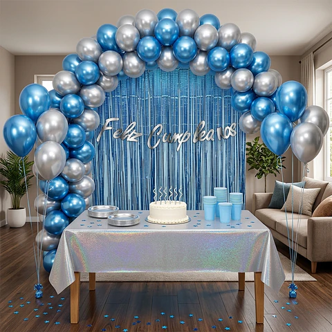 🎉 Popix Box Cumpleaños – Plateado con Azul para 20 personas .