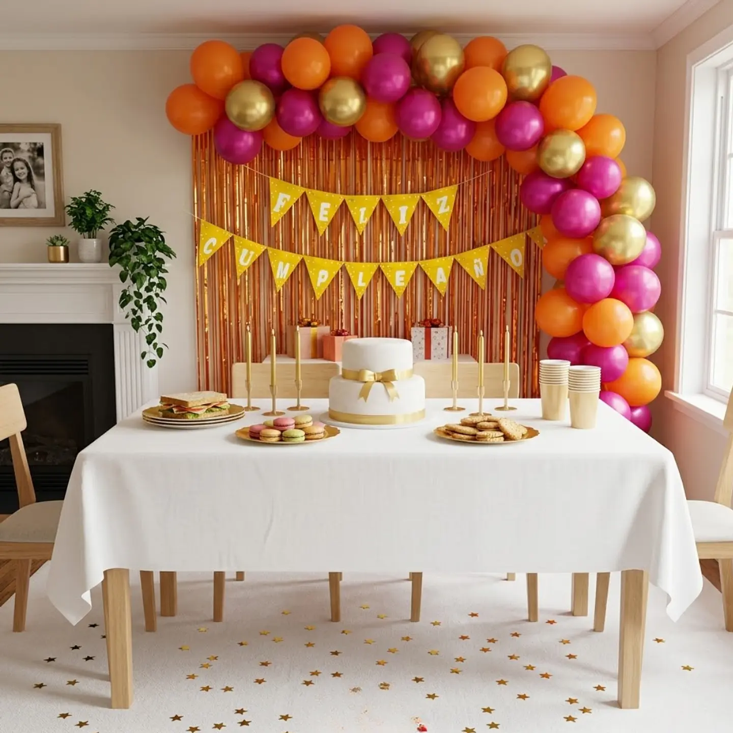🎉 Popix Box Cumpleaños – Naranja , Dorado y Fucsia para 20 personas 1