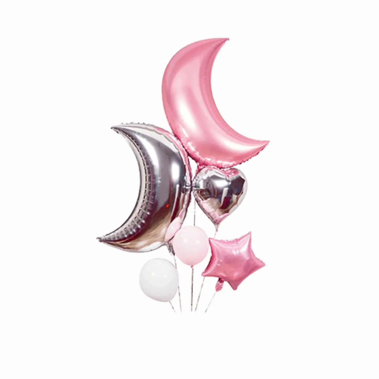 Set de Globos Lunas y Estrellas Rosa/Plata 6 pcs – Popix 2