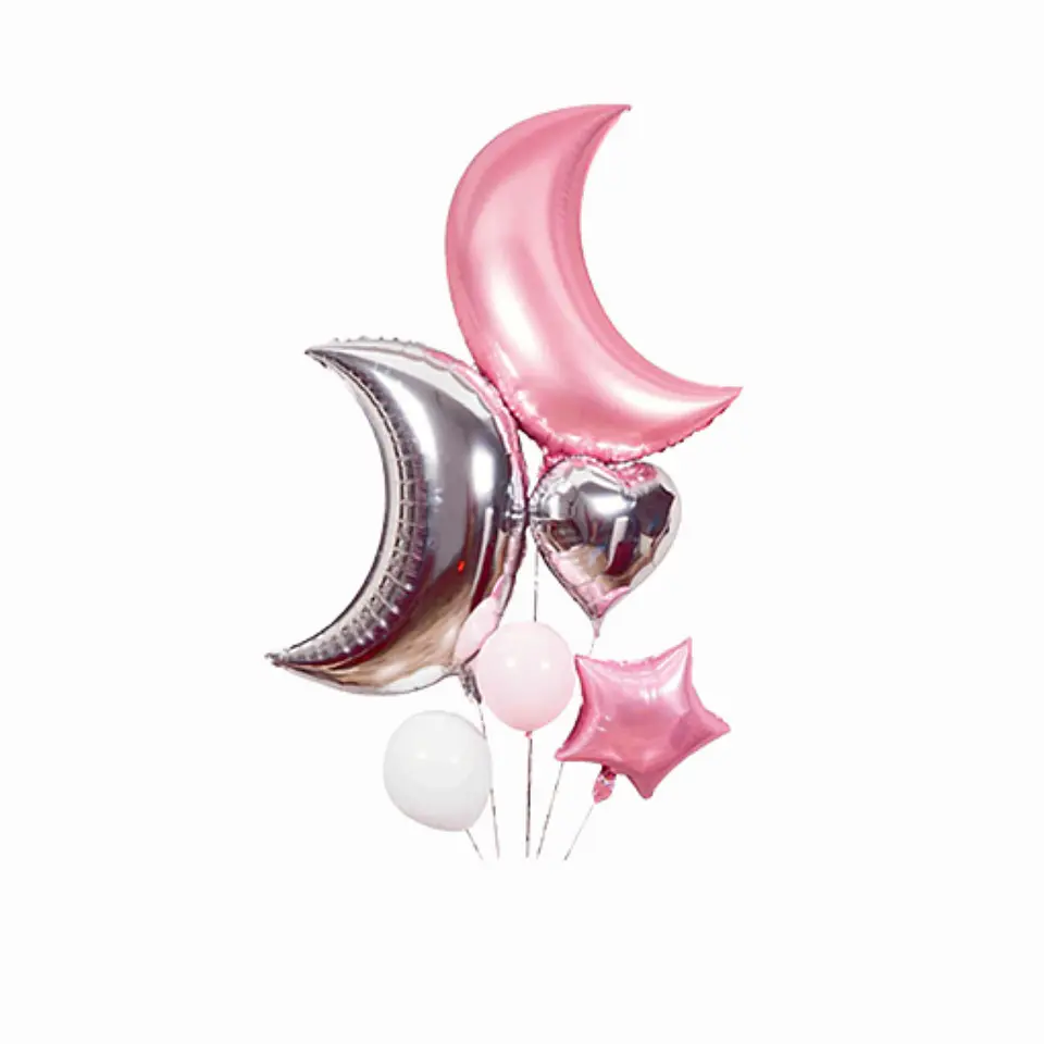 Set de Globos Lunas y Estrellas Rosa/Plata 6 pcs – Popix 2