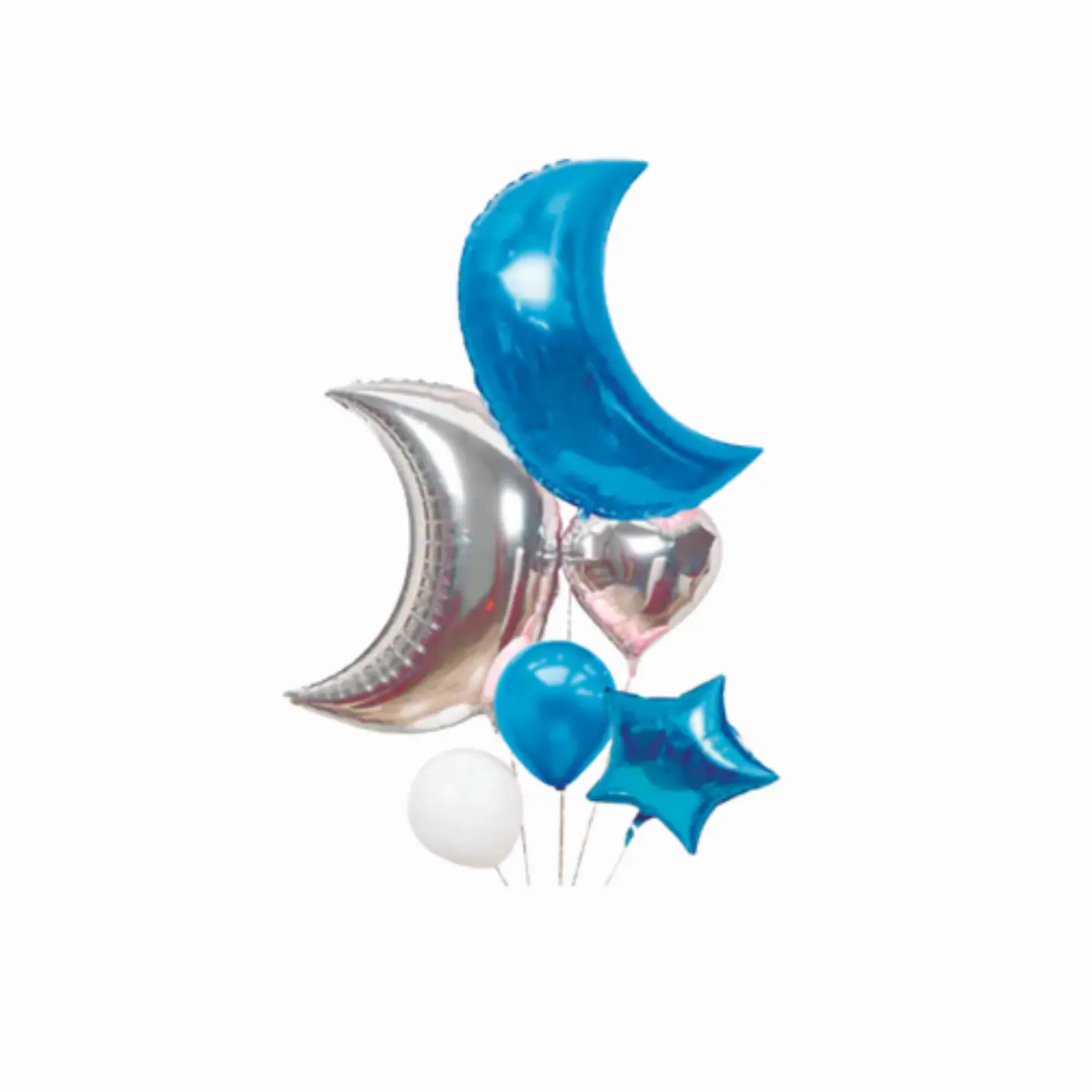 Set de Globos Lunas y Estrellas Azul/Plata 6 pcs – Popix 2