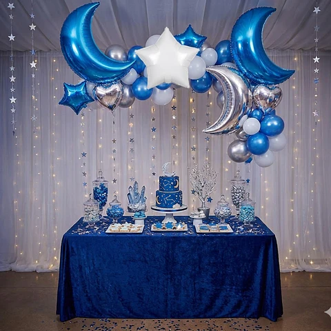 Set de Globos Lunas y Estrellas Azul/Plata 6 pcs – Popix